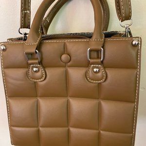 Brown Quilted Crossbody Purse, Adjustable Strap and Two handles